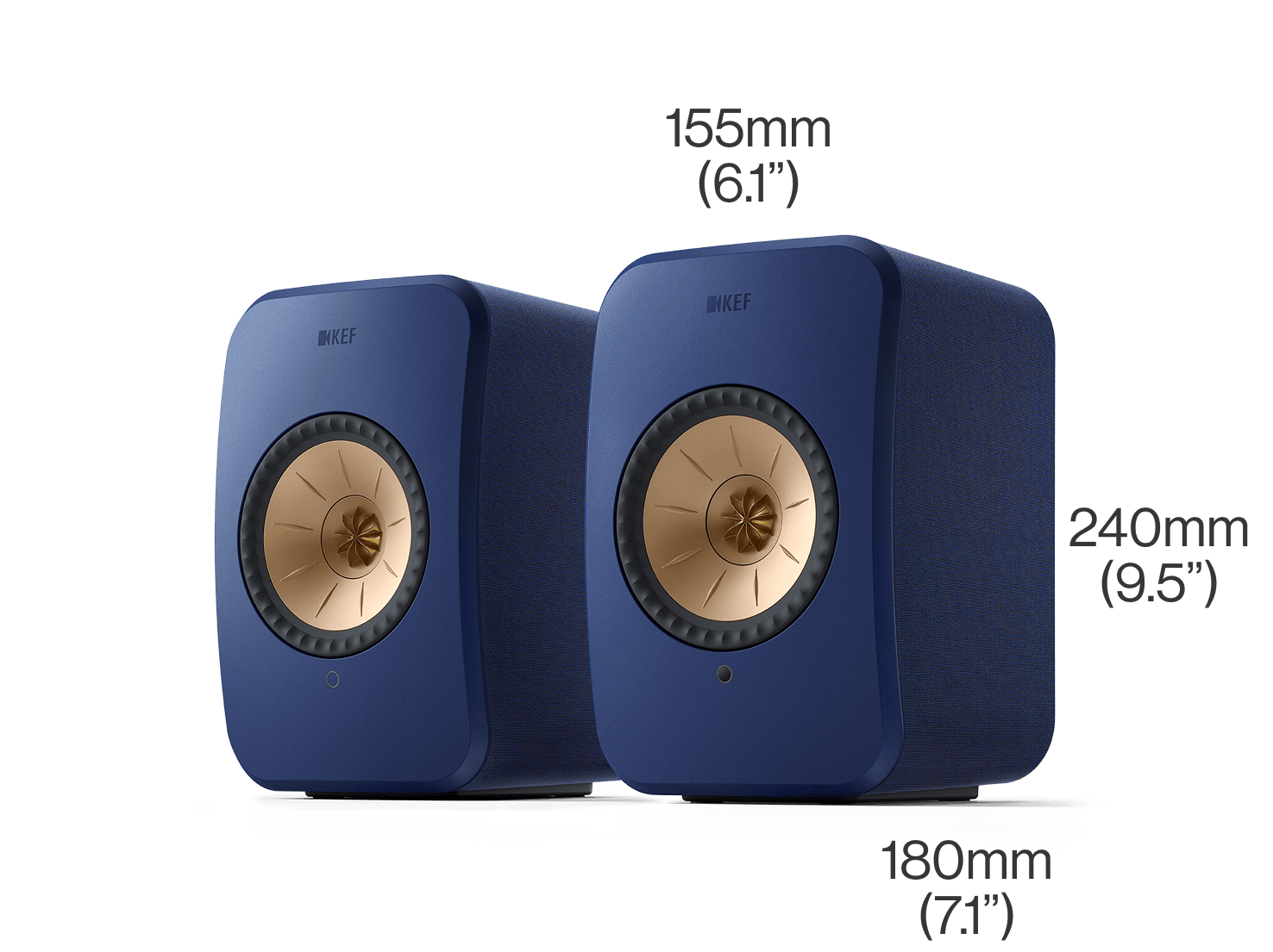 LSX II speaker dimensions: 240 mm height, 155 mm depth and 180 mm (9.5x 6.1 x 7.1 in.)