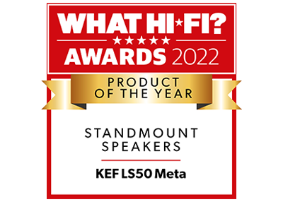 Award plaque for What Hi-Fi? Awards 2022 honoring KEF LS50 Meta as Product of the Year.