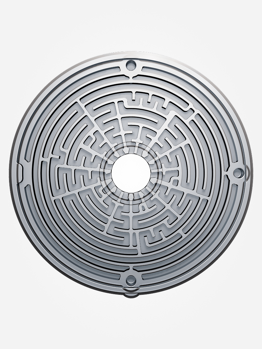 Maze-like structure of KEF's Metamaterial Absorption Technology (MAT) disk.