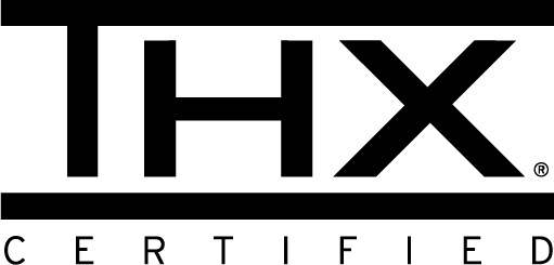 白底黑字的 THX 認證標誌，代表影音品質標準。